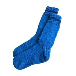 Blue Hand Knit Winter Outdoors Socks Ribbed Women